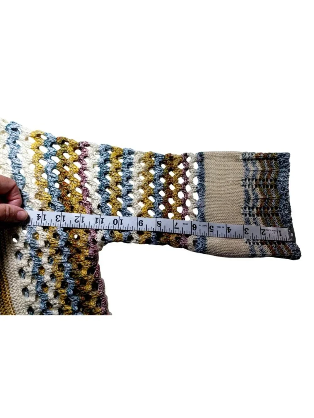 Kimono Cardigan Sweater Open Front M Multiples Multicolored Stipes Boho Cottage - Picture 11 of 12